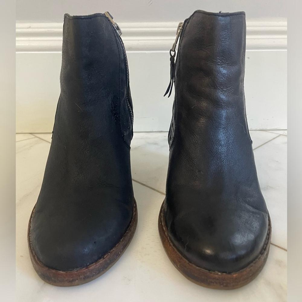 All Saints, euro 38 US 7-7.5, black leather ankle boot wood chunky block heel - Picture 2 of 9
